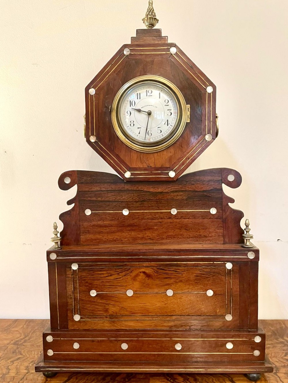 Antique 19th century rosewood inlaid mantel clock 