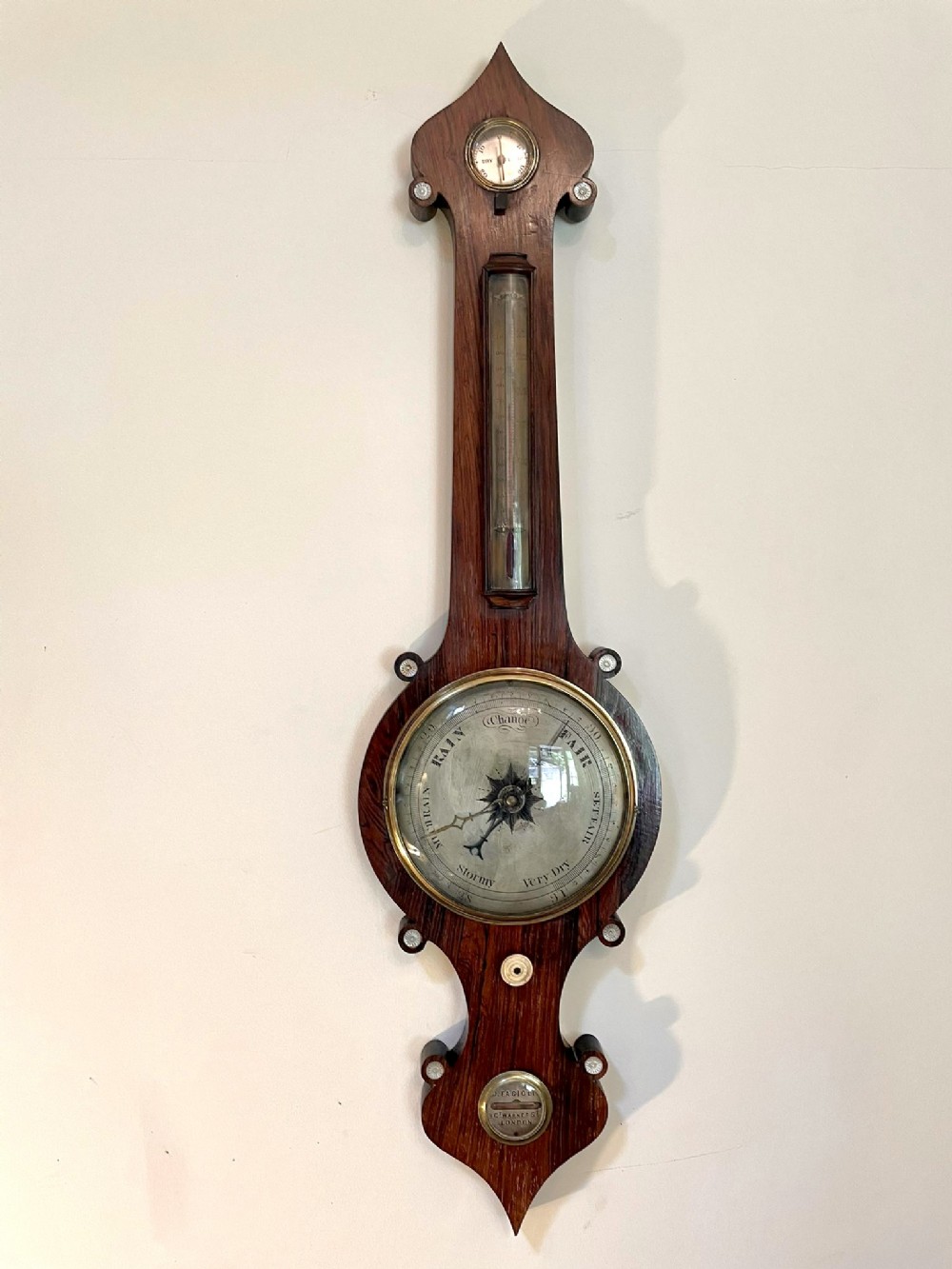Antique 19th century rosewood banjo barometer