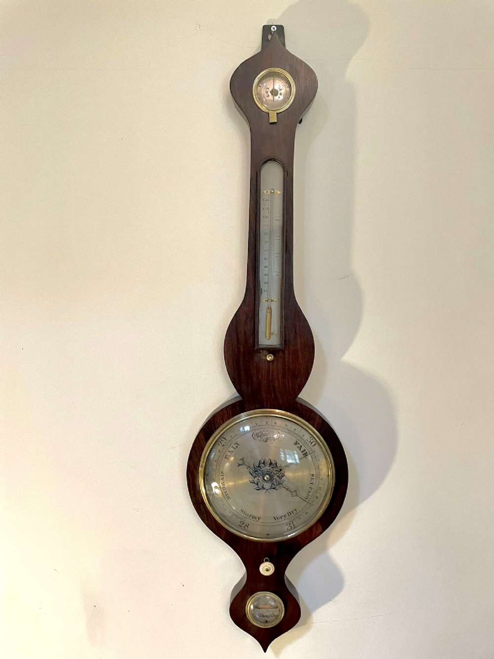 Antique 19th century rosewood banjo barometer 
