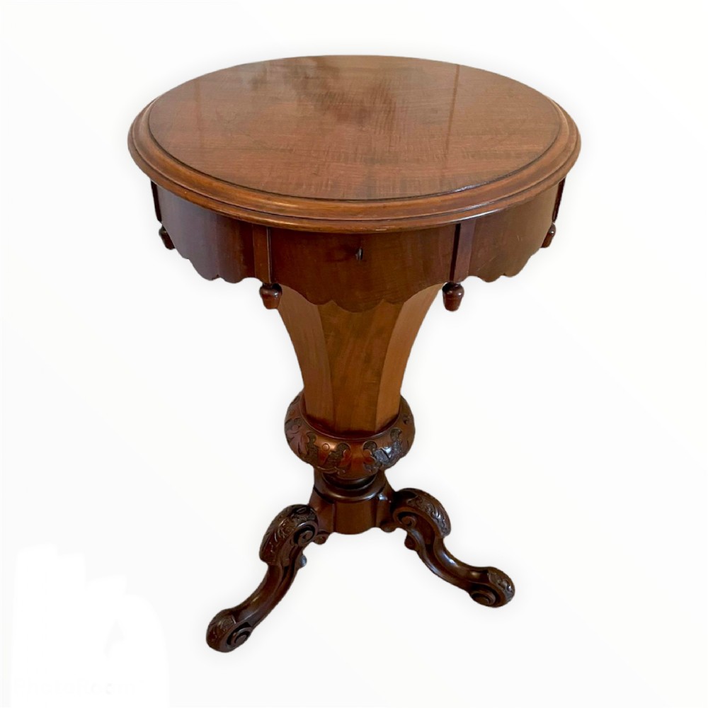 Quality Antique Victorian Mahogany Circular Trumpet Sewing Table 