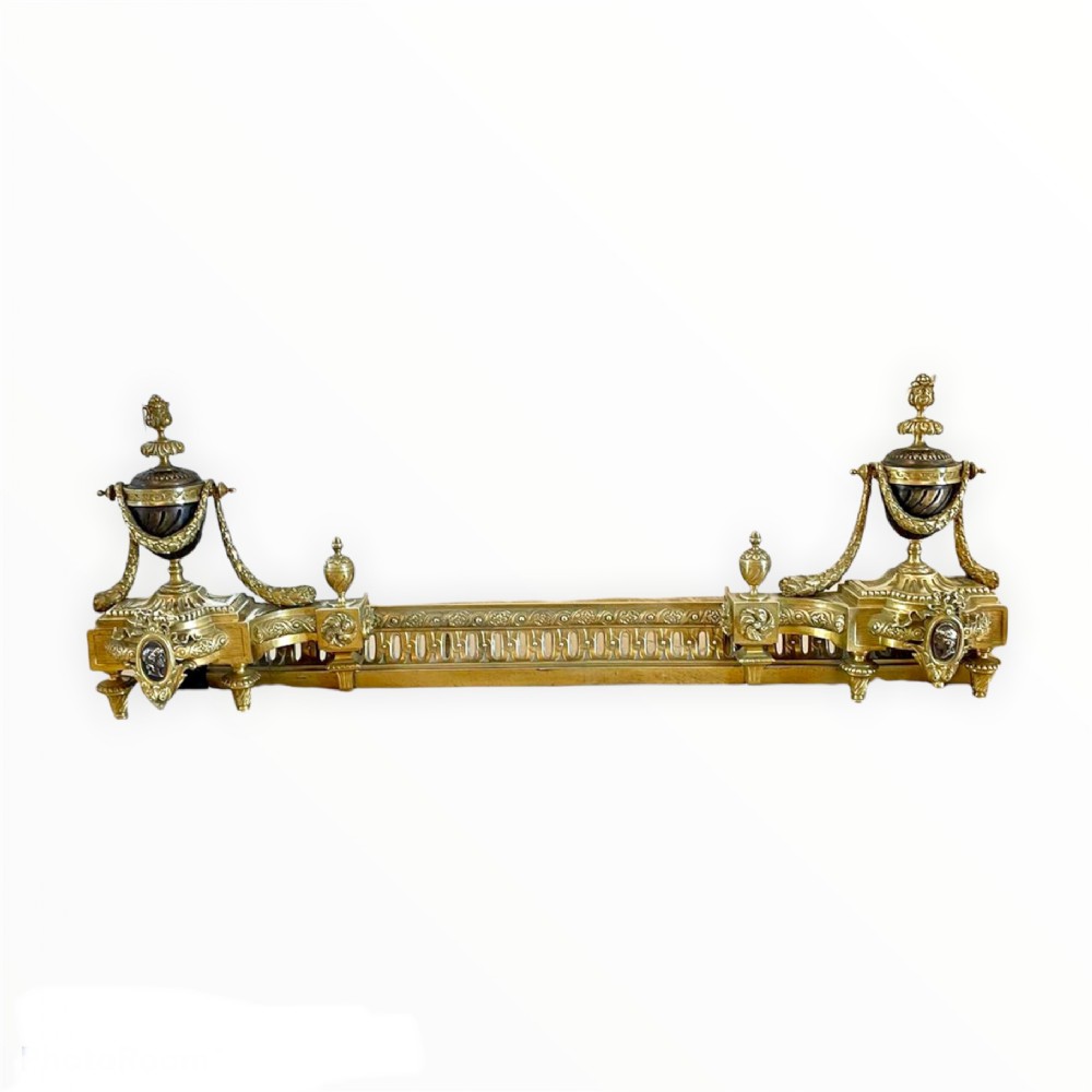 Fine French Antique Classical Gilt Bronze Ormolu Extending Fender