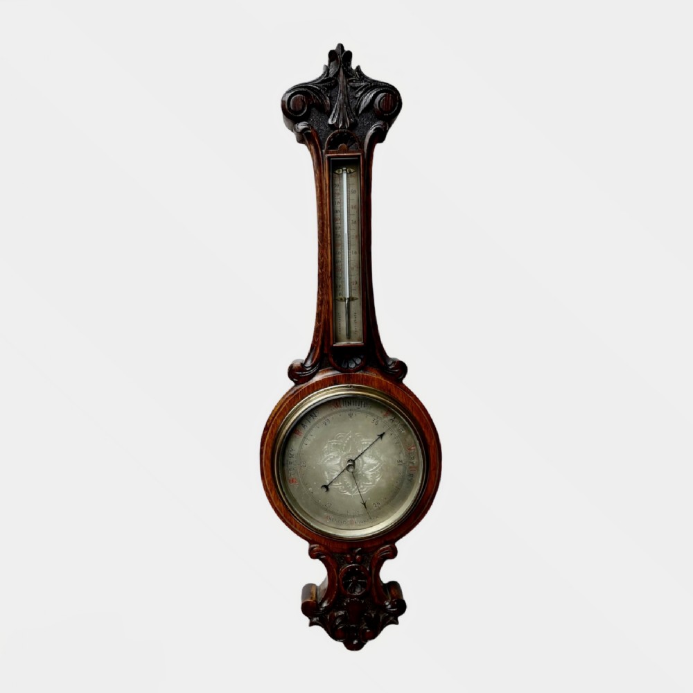 Antique Carved Oak Banjo Barometer 