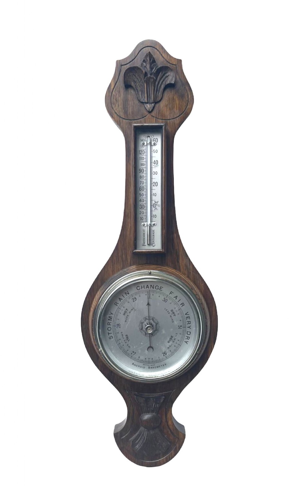  Small Antique Carved Oak Barometer 