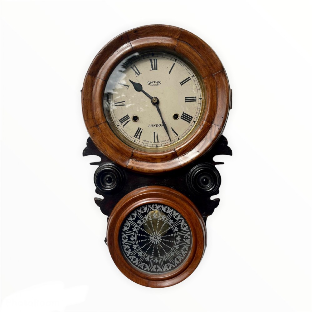 Unusual Antique Victorian Walnut and Ebonised Wall Clock 
