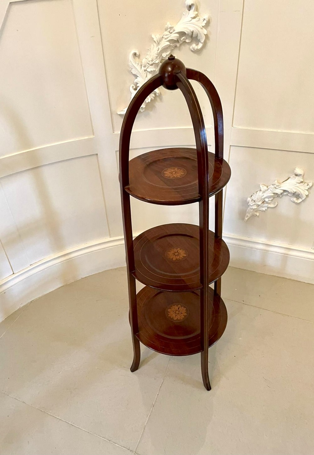  Antique Edwardian Inlaid Mahogany Cake Stand