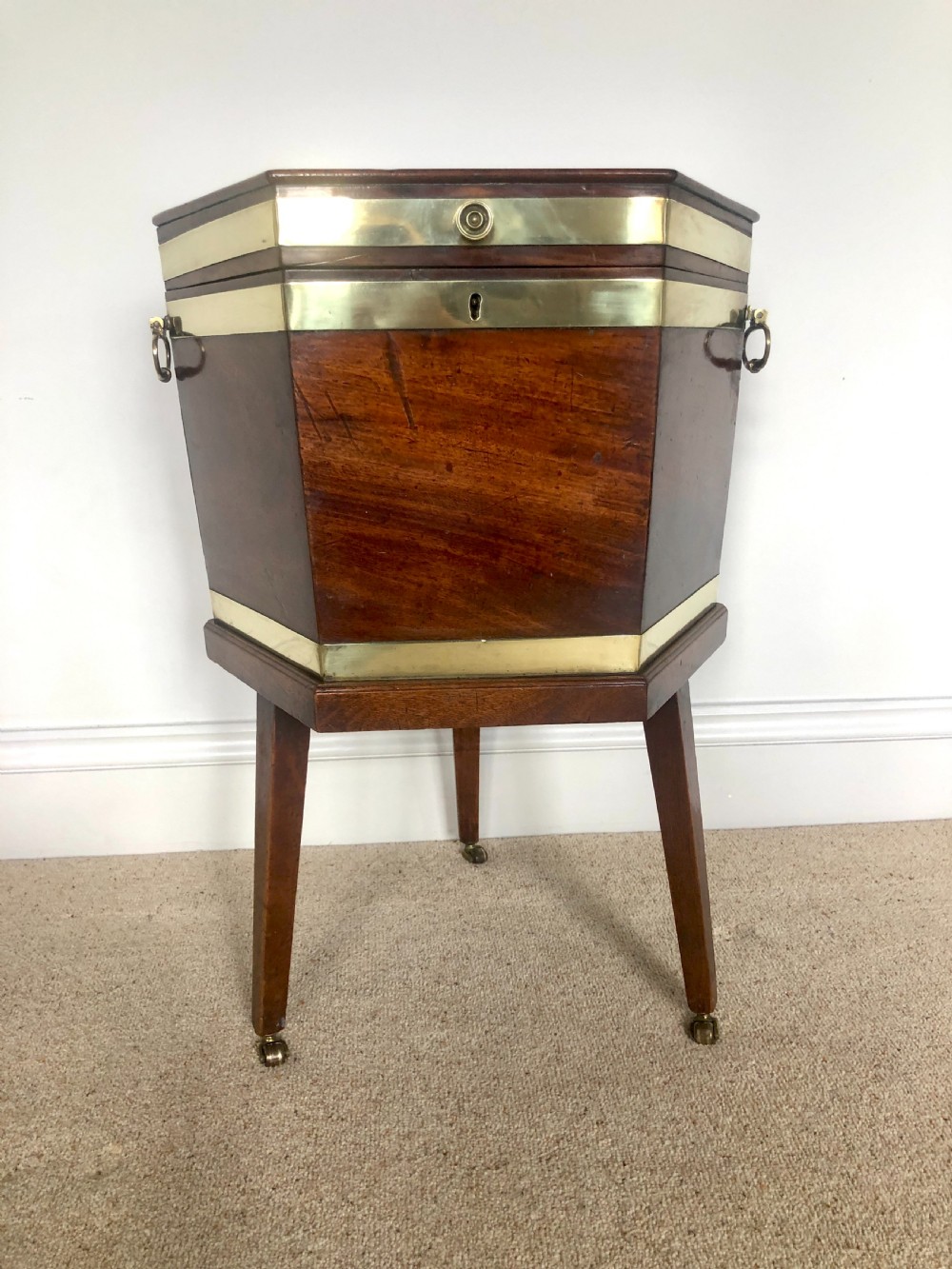  Fine 18th Century Antique George III Mahogany Brass Bound Wine Cooler