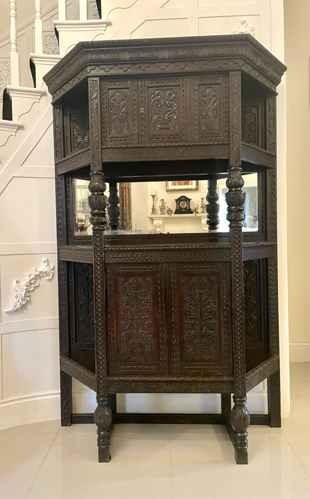 Large Antique Victorian Carved Oak Side Cabinet 