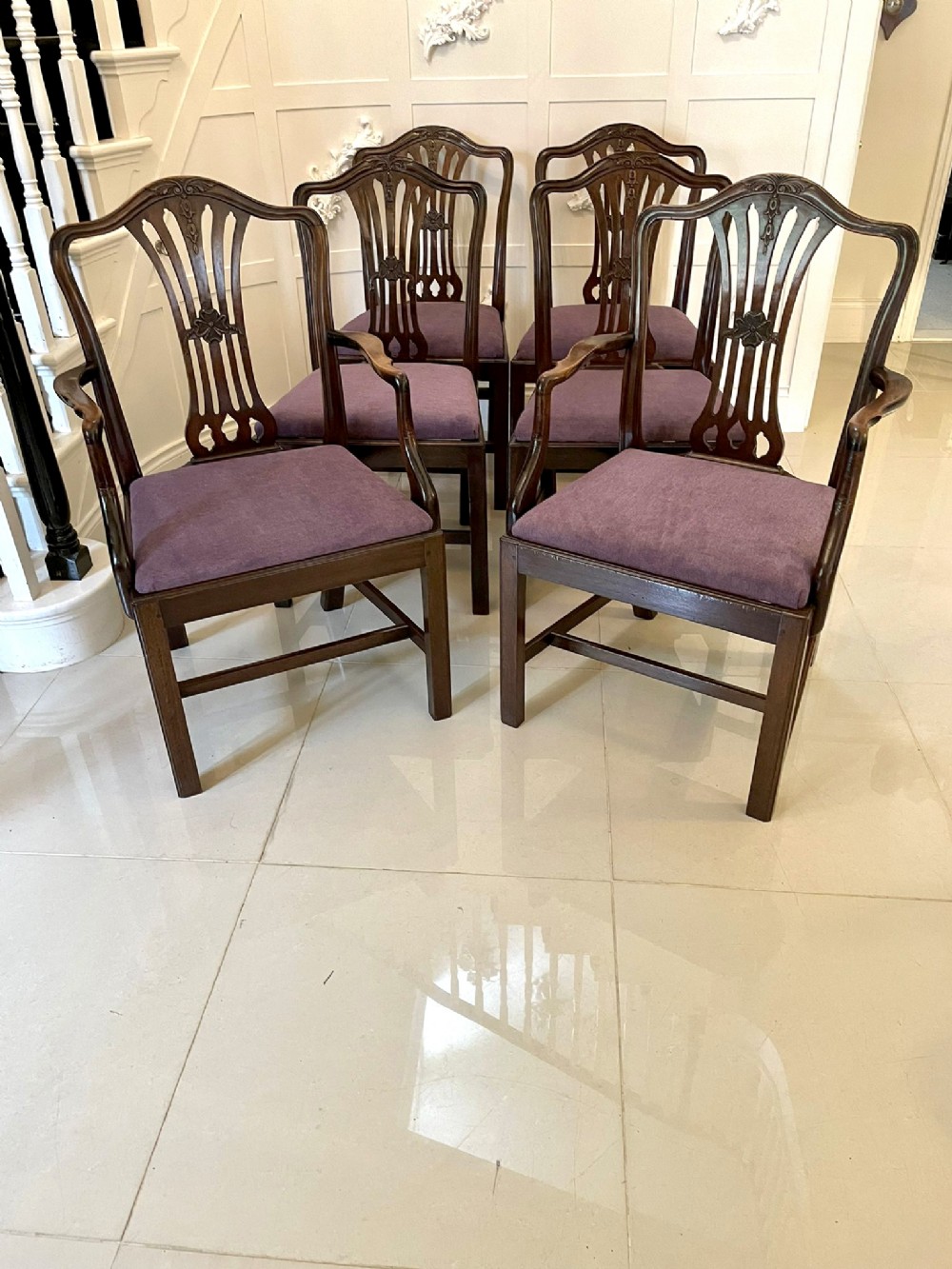  Quality Antique Victorian Set of Six Carved Mahogany Dining Chairs 

