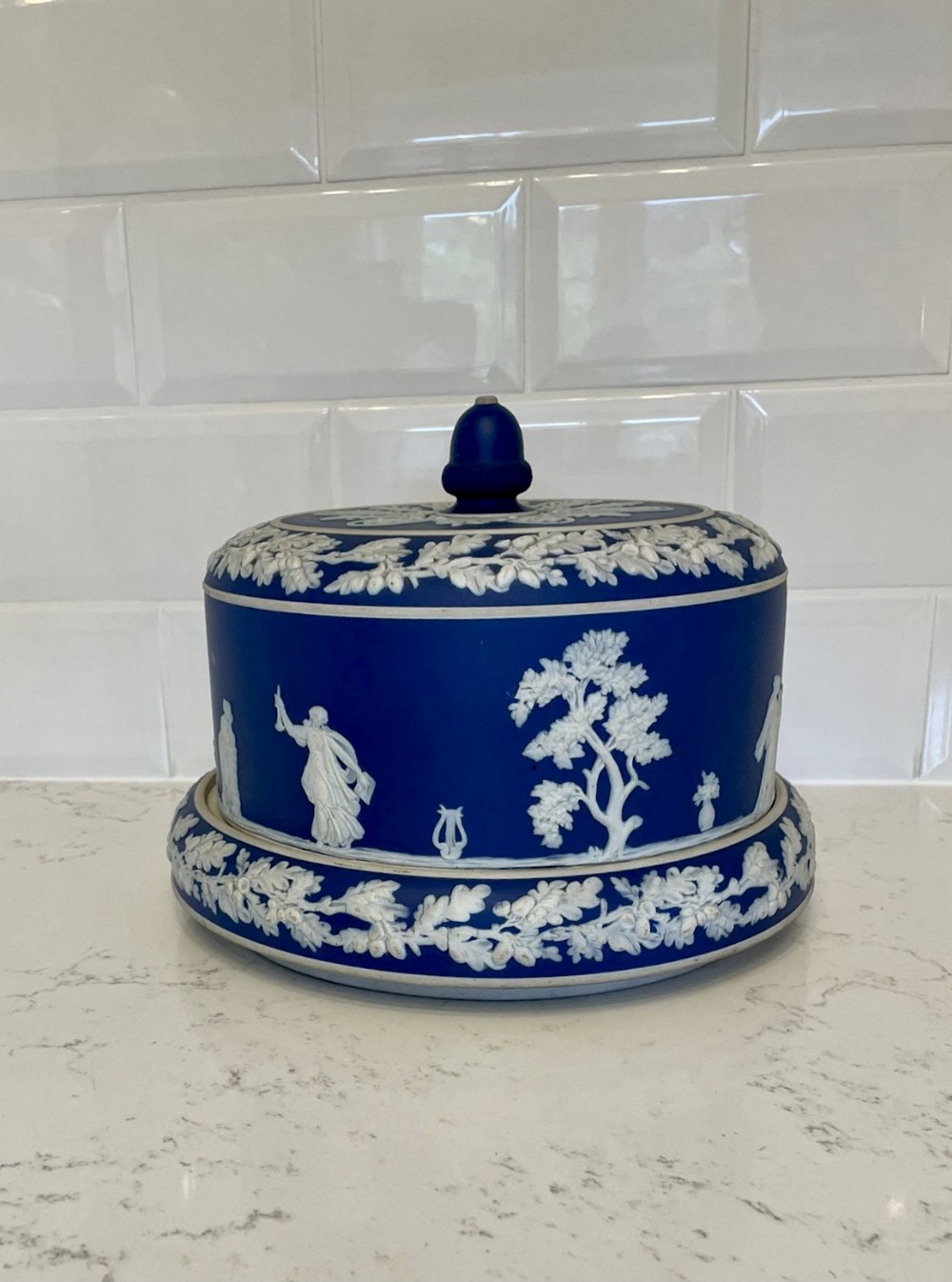   Large Antique Blue & White Wedgwood Jasperware Cheese Dish
