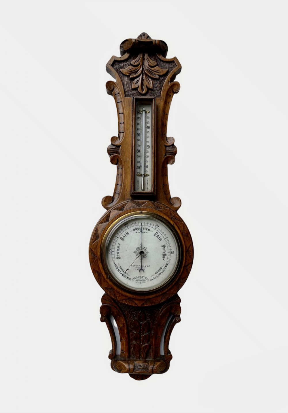  Antique Carved Oak Aneroid Banjo Barometer 

