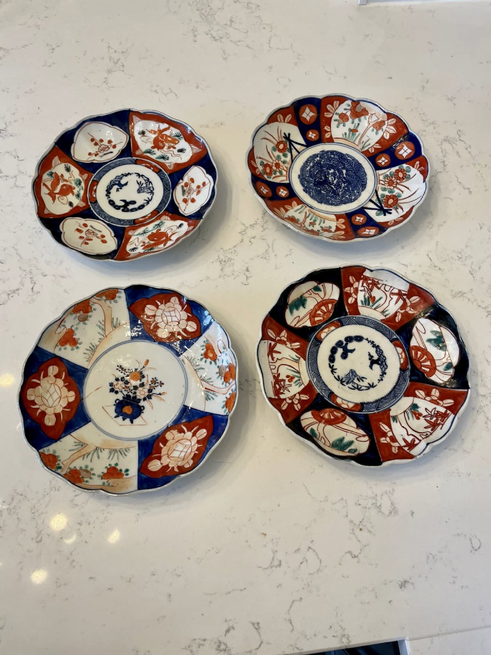 Four Antique Original Hand Painted Imari Plates 

