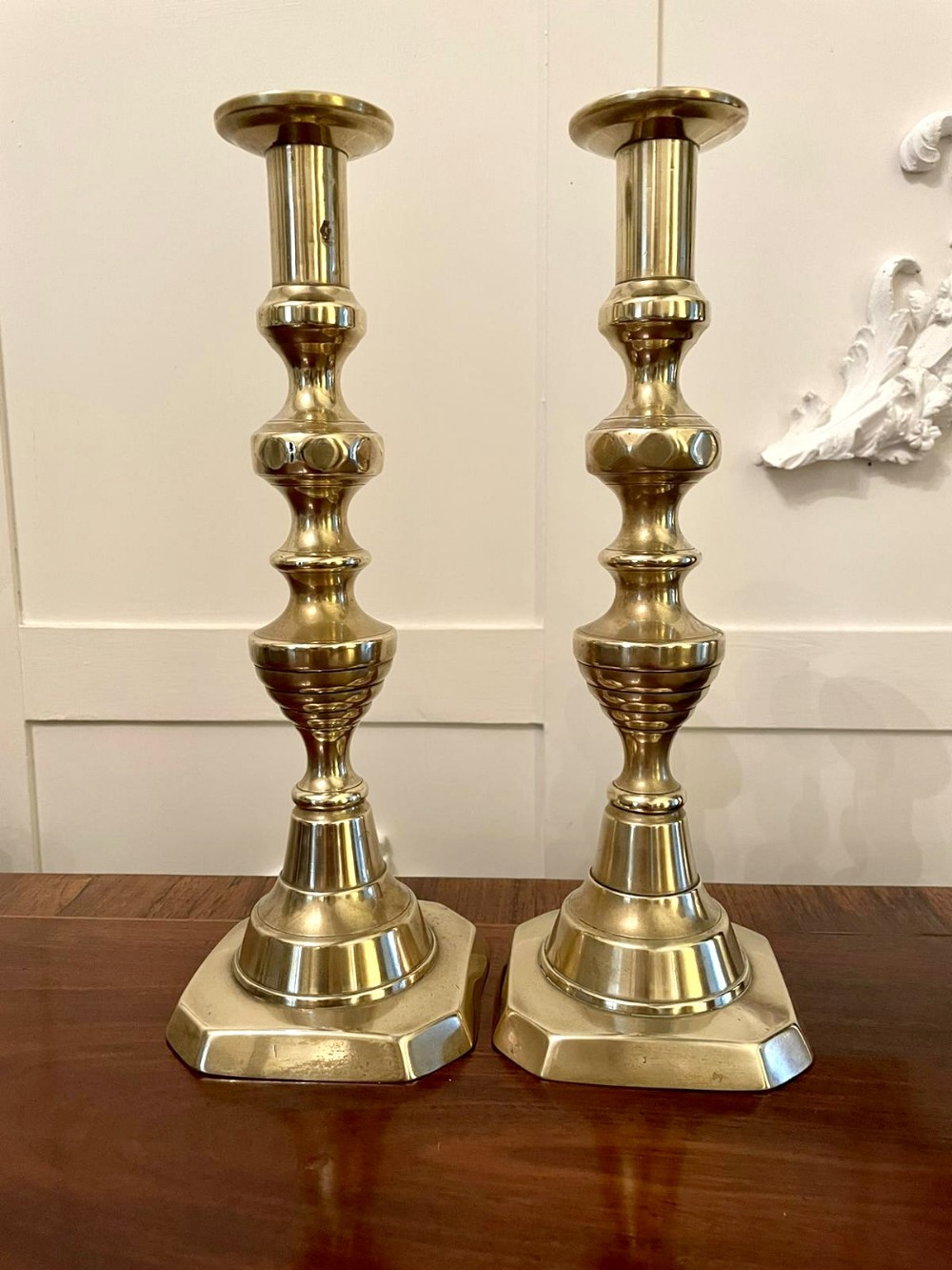  Pair of Antique Victorian Brass Candlesticks 

