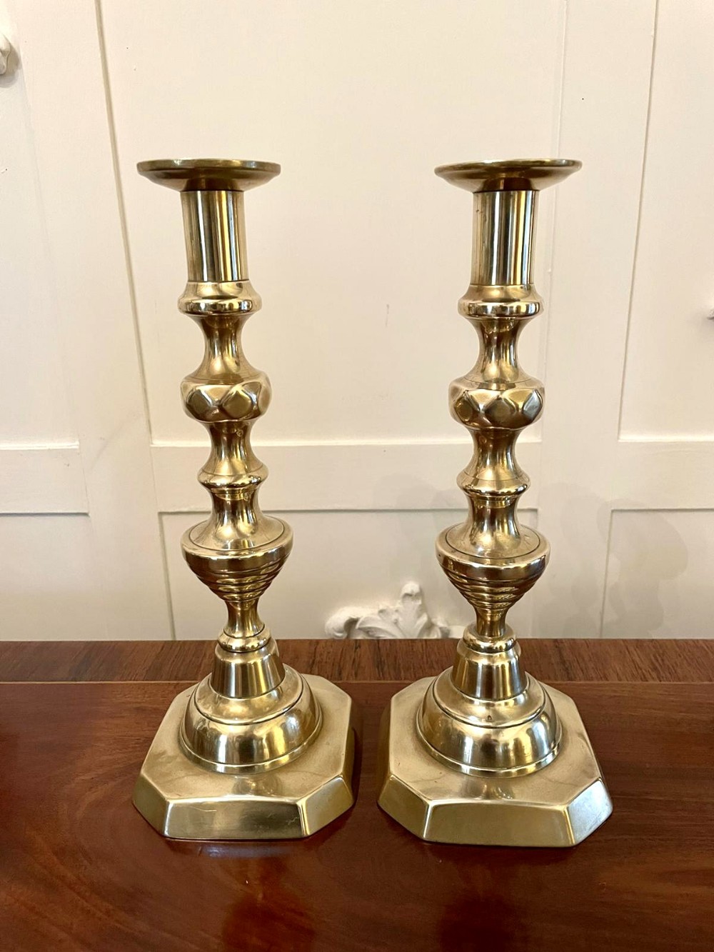   Large Pair of Antique Victorian Brass Candlesticks 

