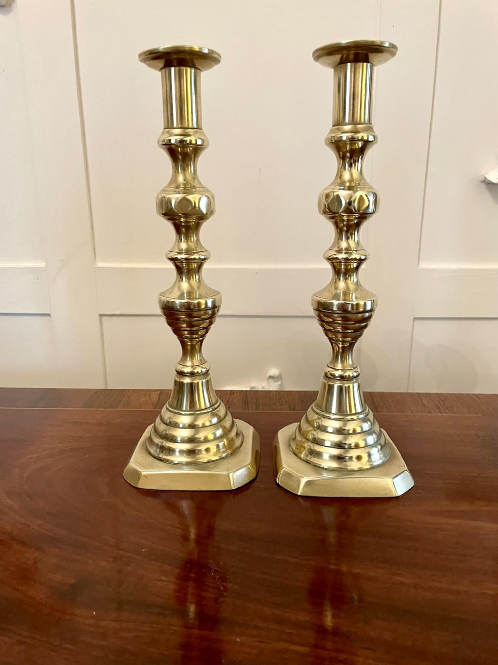  Pair of Antique Victorian Brass Candlesticks 