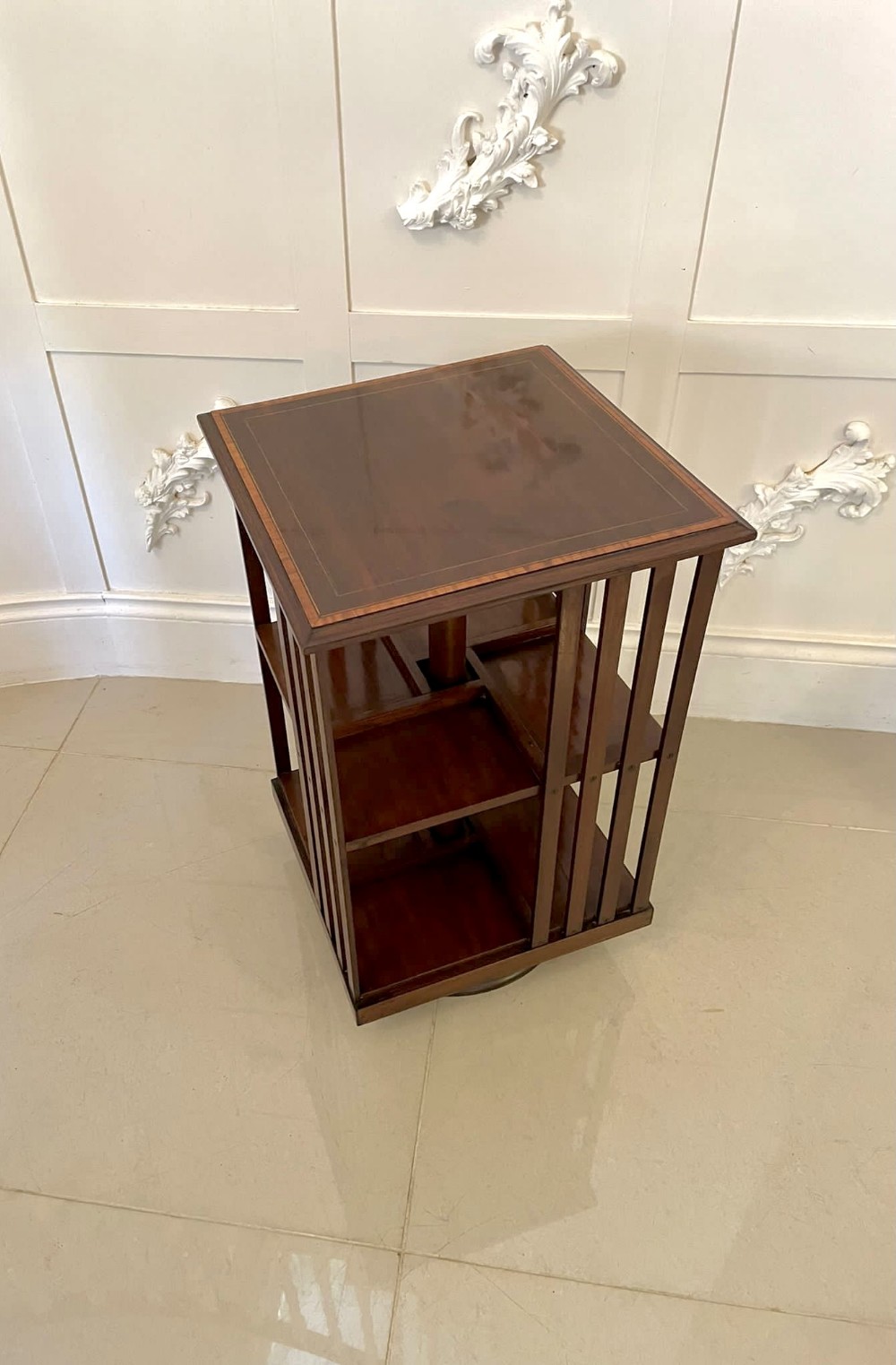 Quality Antique Edwardian Inlaid Mahogany Revolving Bookcase 