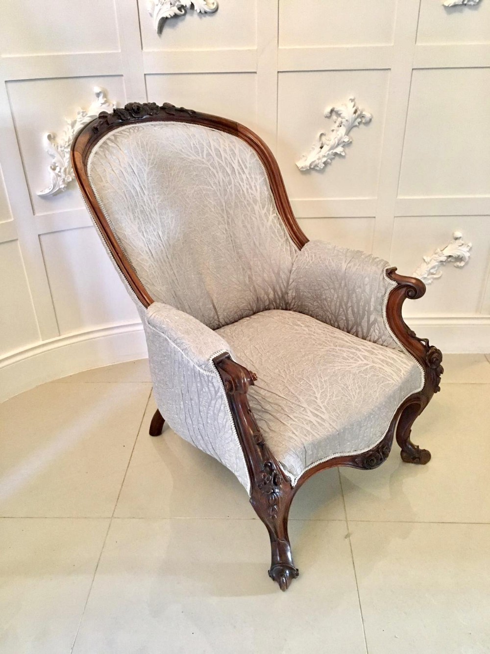  Quality Antique Victorian Mahogany Carved Library Chair
