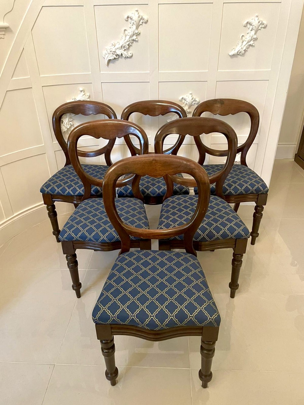 Antique Set of Six Victorian Mahogany Balloon Back Dining Chairs
