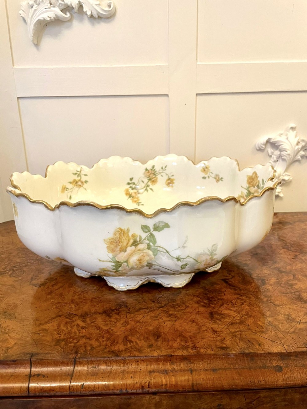   Quality Large Antique Victorian French Hand Painted Porcelain Fruit Bowl by Haviland

