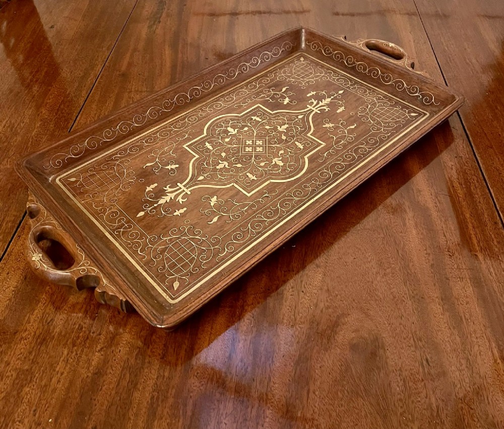 Unusual Antique Edwardian Quality Walnut and Brass Inlaid Tea Tray 