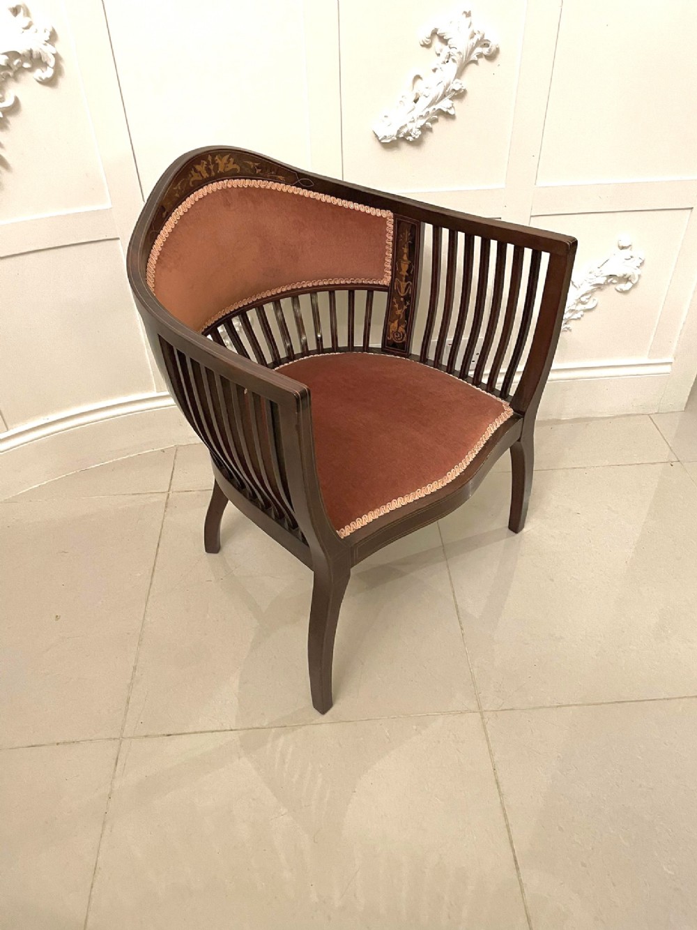 Antique Edwardian Quality Inlaid Mahogany Armchair 