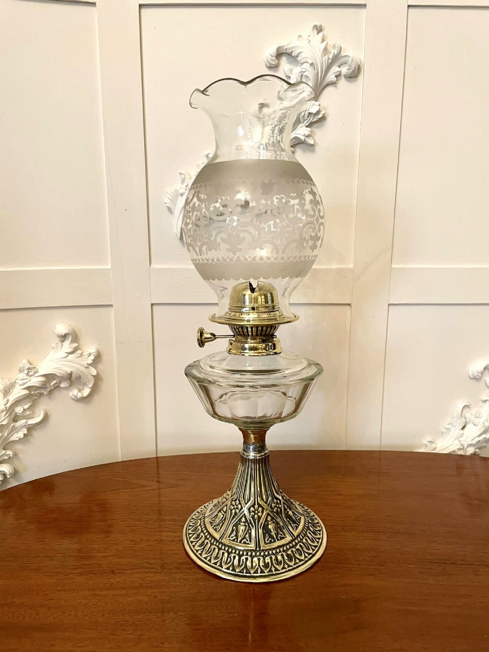 Unusual Antique Victorian Chimneyless Ornate Oil Lamp 
