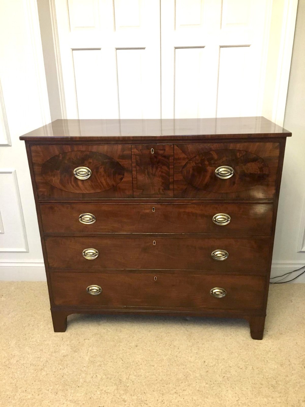 Magnificent Quality George III Inlaid Mahogany Secretaire Chest of Drawers