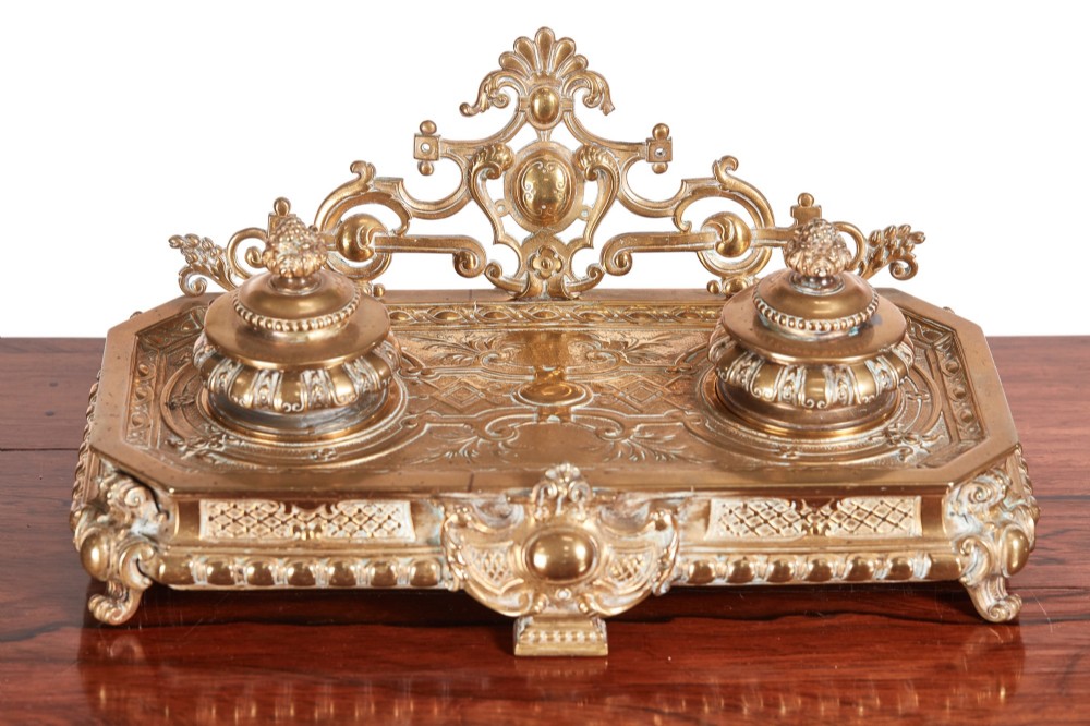 Antique Quality 19th Century French Cast-Brass Desk Set