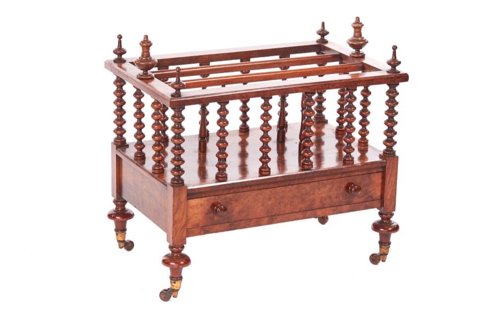   Large Fine Quality Antique Victorian Burr Walnut Canterbury
