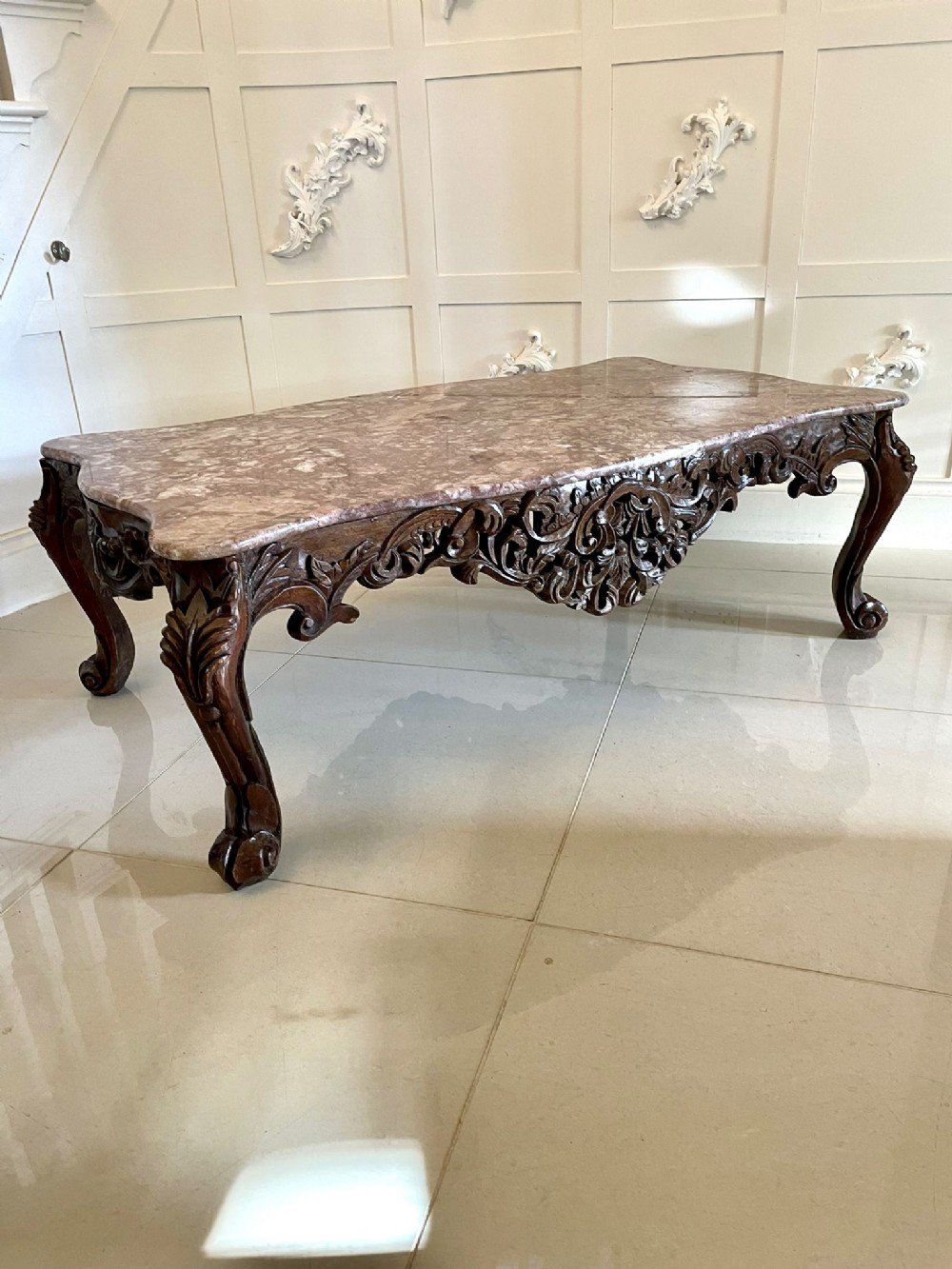  Antique Edwardian Quality French Carved Walnut Coffee Table 

