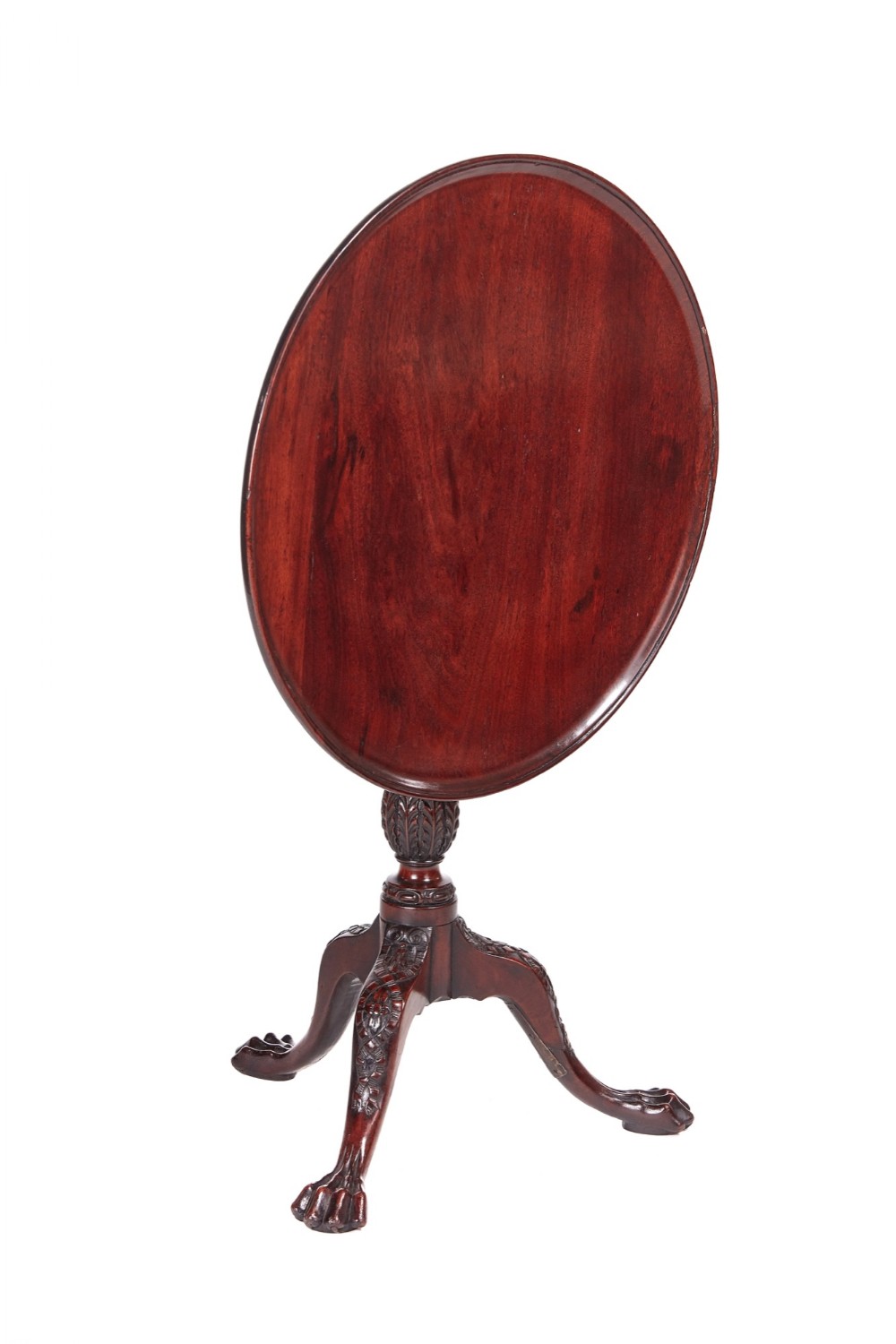 18th Century Antique Carved Mahogany Dish Top Tripod Table

