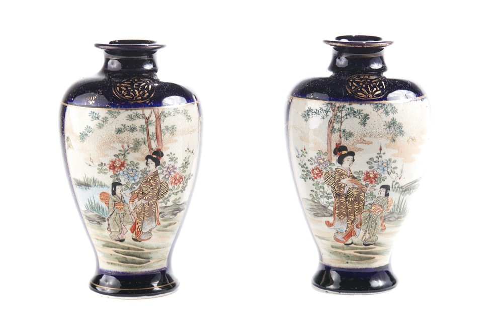  Early 20th Century Pair of Satsuma Vases

