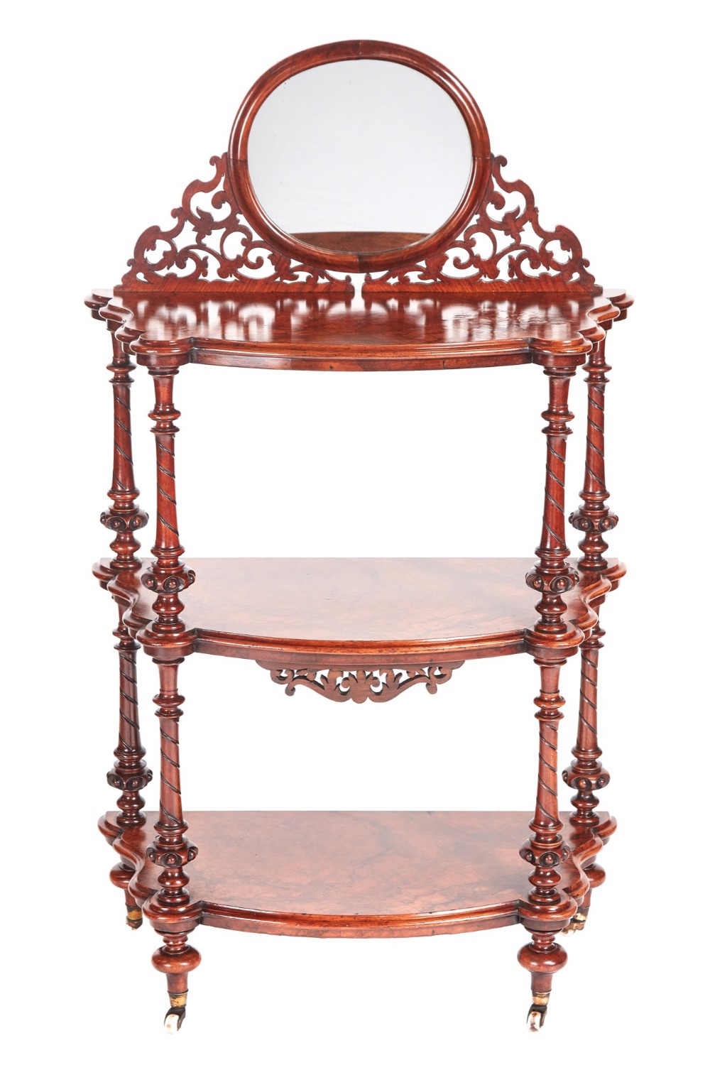 Quality Victorian Burr Walnut Three Tier Whatnot
