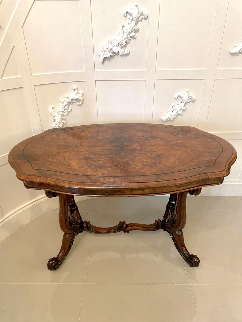  Antique Victorian Burr Walnut Freestanding Basket Base Centre Table
