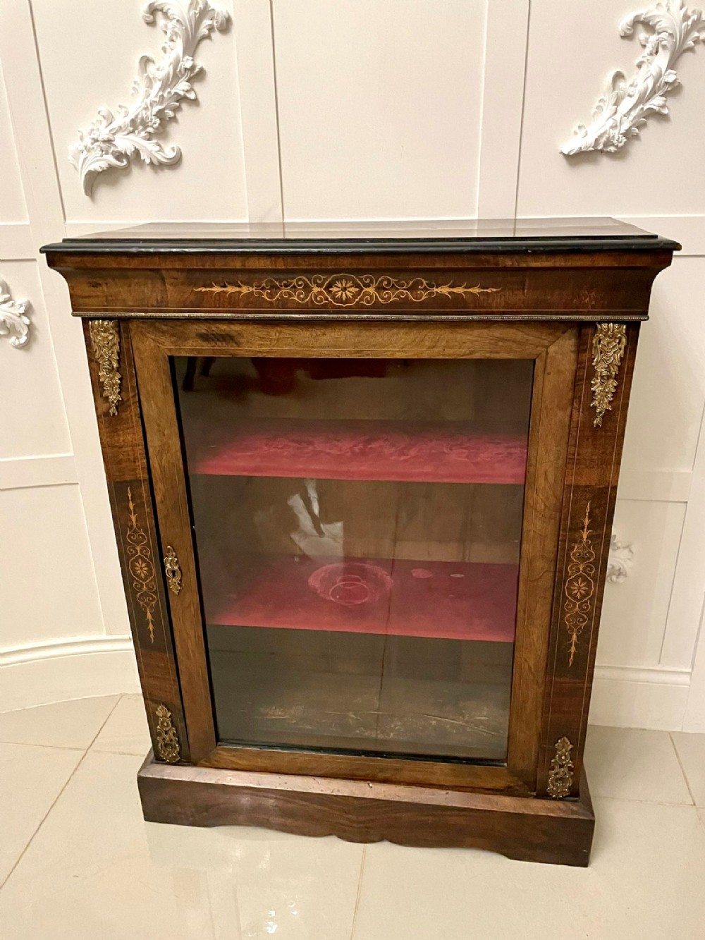 Antique Victorian Figured Walnut Inlaid Display Cabinet 

