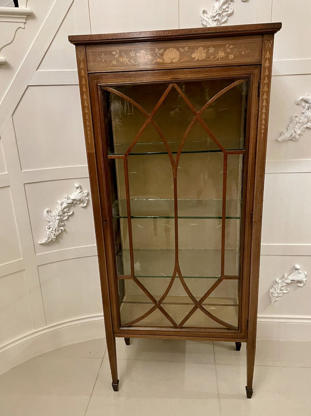  Antique Edwardian Quality Mahogany Marquetry Inlaid Display Cabinet 
