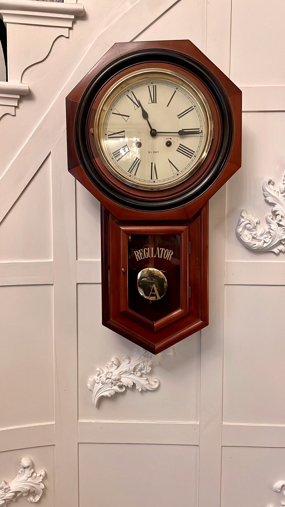   Unusual Antique Victorian 31 Day Regulator Wall Clock 
