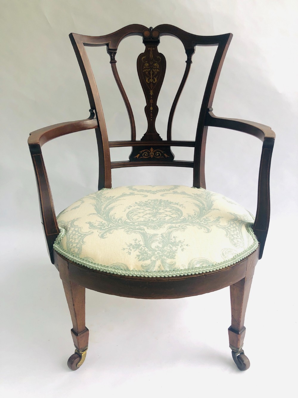 Antique Victorian Inlaid Mahogany Armchair