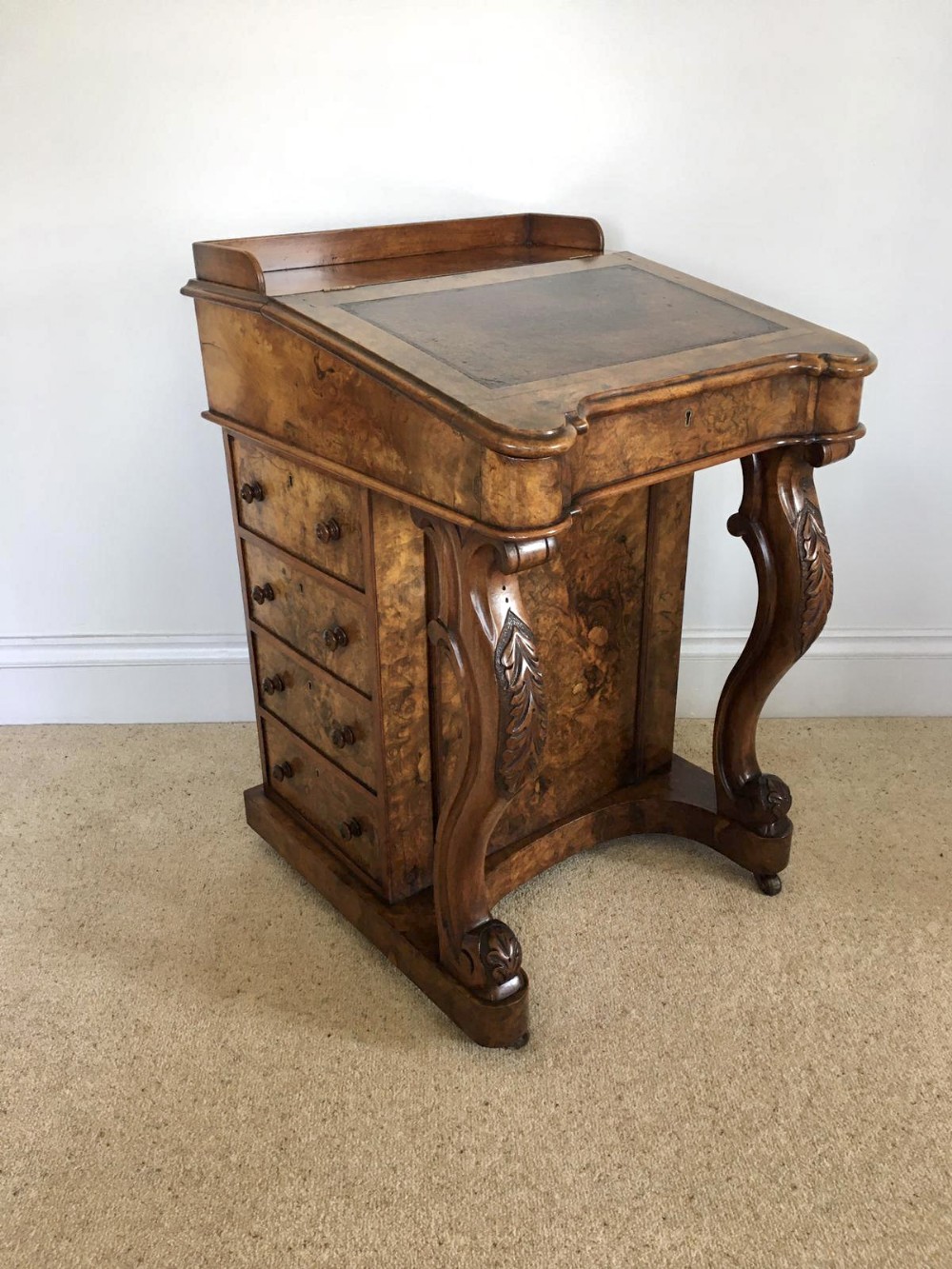 Quality Antique Victorian Burr Walnut Freestanding Davenport
