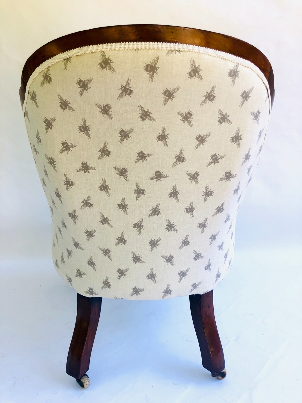 Fine Quality Antique Rosewood Victorian Armchair in Bumble Bee Fabric View IV