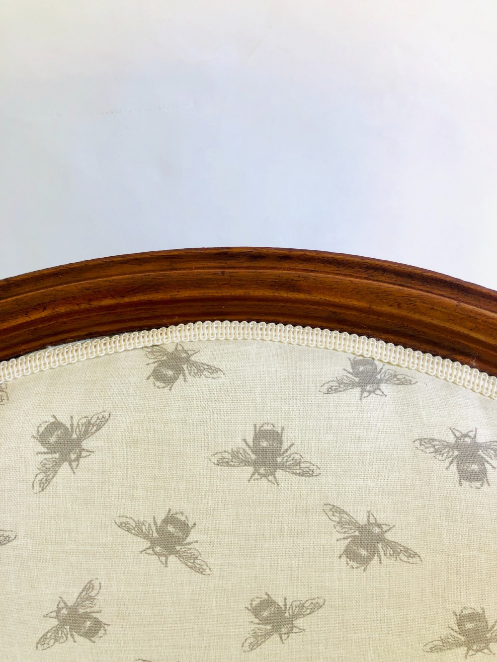 Fine Quality Antique Rosewood Victorian Armchair in Bumble Bee Fabric View V