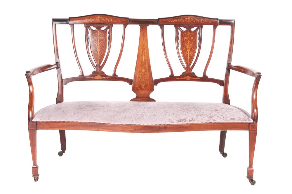  Antique Edwardian Mahogany & Rosewood Inlaid Sofa
