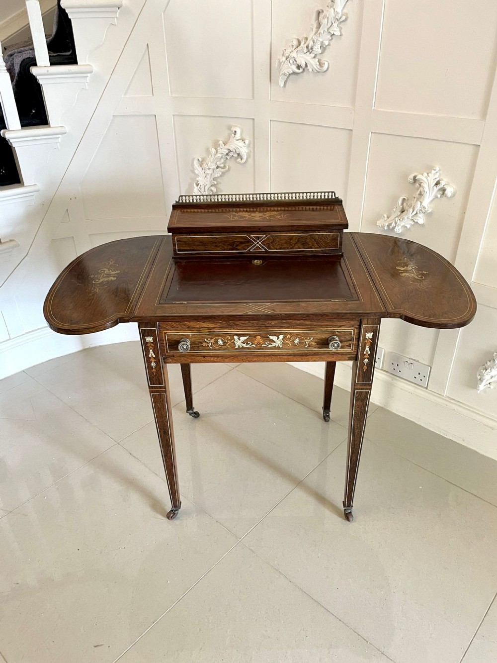 Fantastic Quality Antique Edwardian Rosewood Inlaid Free Standing Writing Desk 