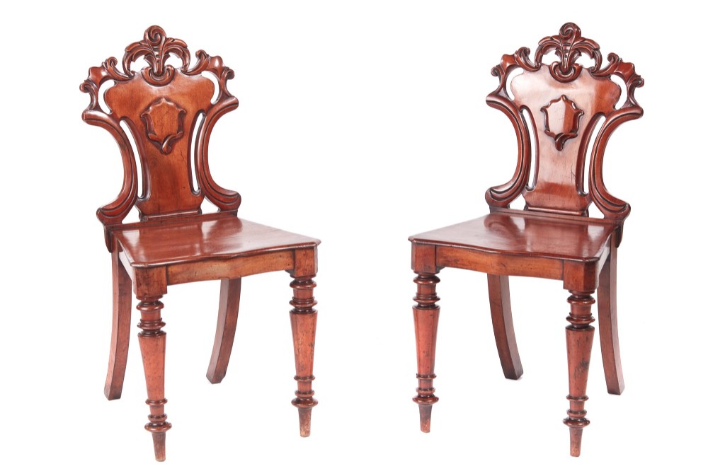 Quality Pair of William IV Mahogany Hall Chairs
