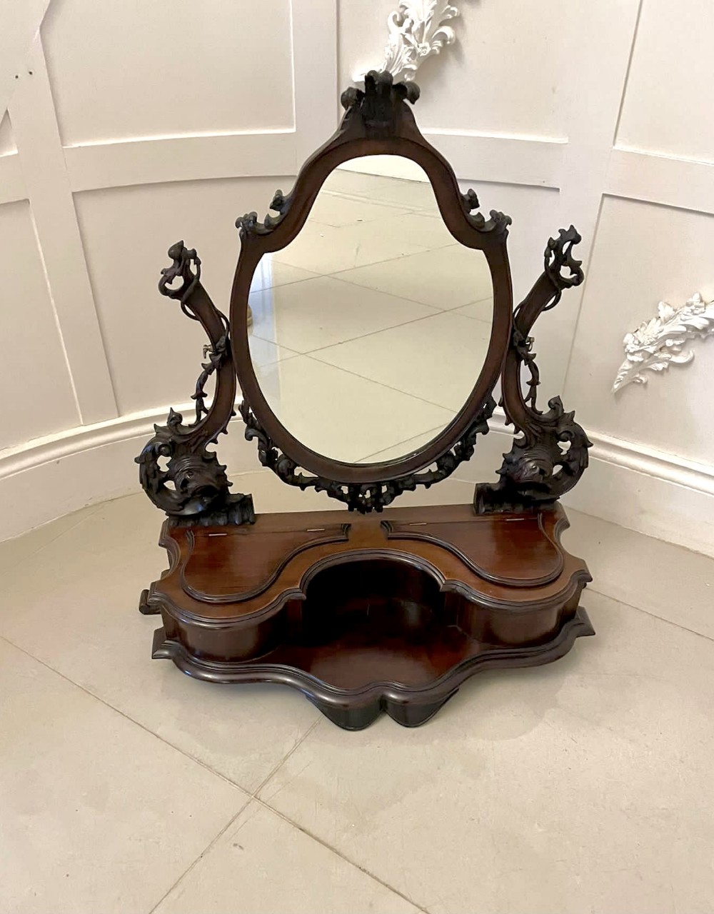 Outstanding Quality Antique Victorian Carved Mahogany Dressing Mirror 