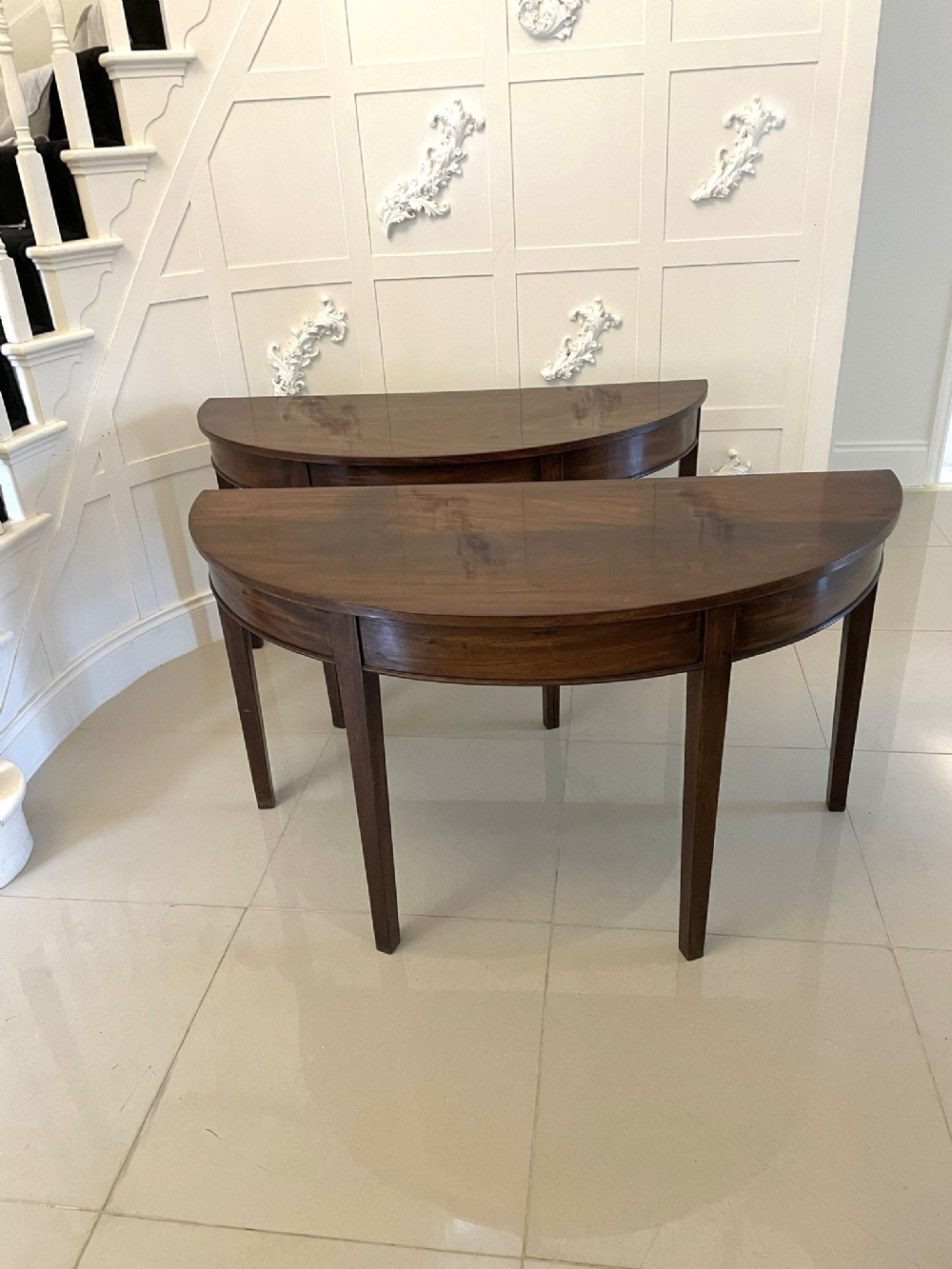   Large Pair of Quality Mahogany Antique George III Demi-Lune Console Tables
