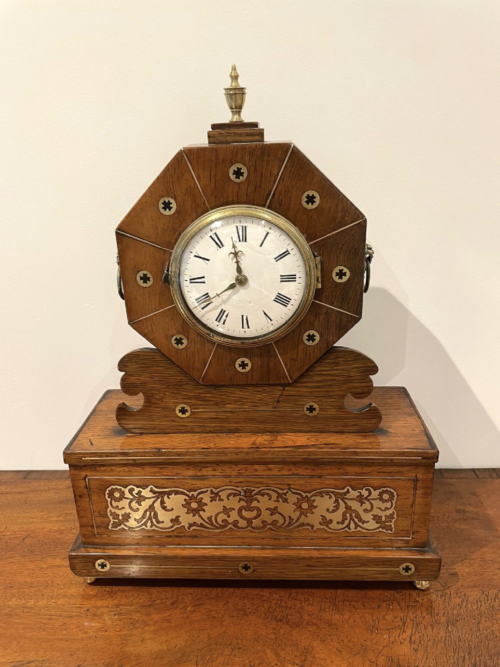   Antique Regency Quality Rosewood Brass Inlaid Mantle Clock 
