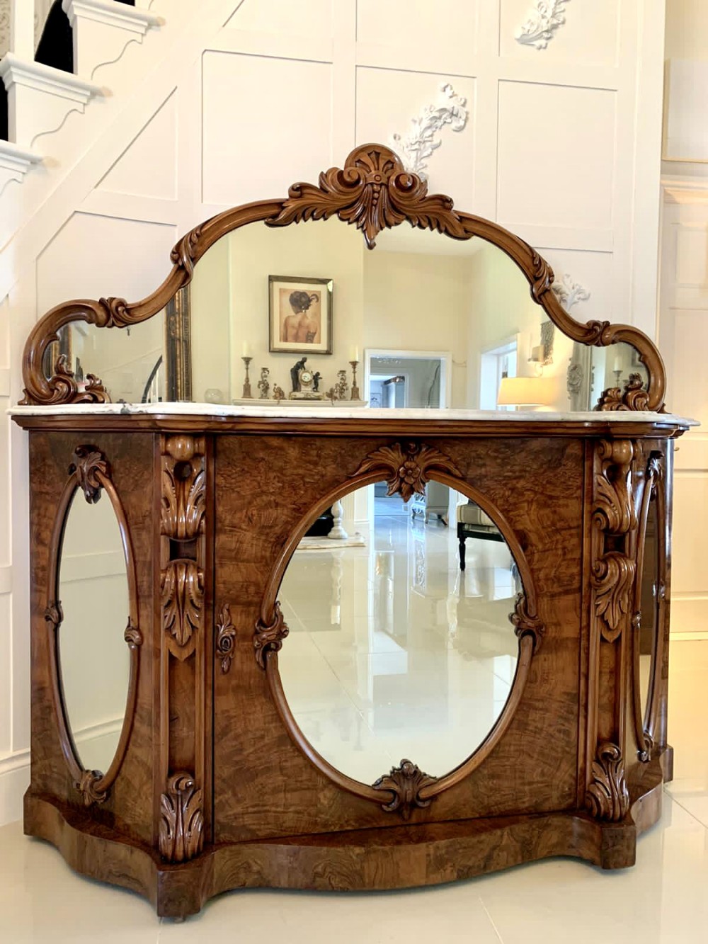Outstanding Quality Antique Victorian Burr Walnut Mirror Back Credenza
