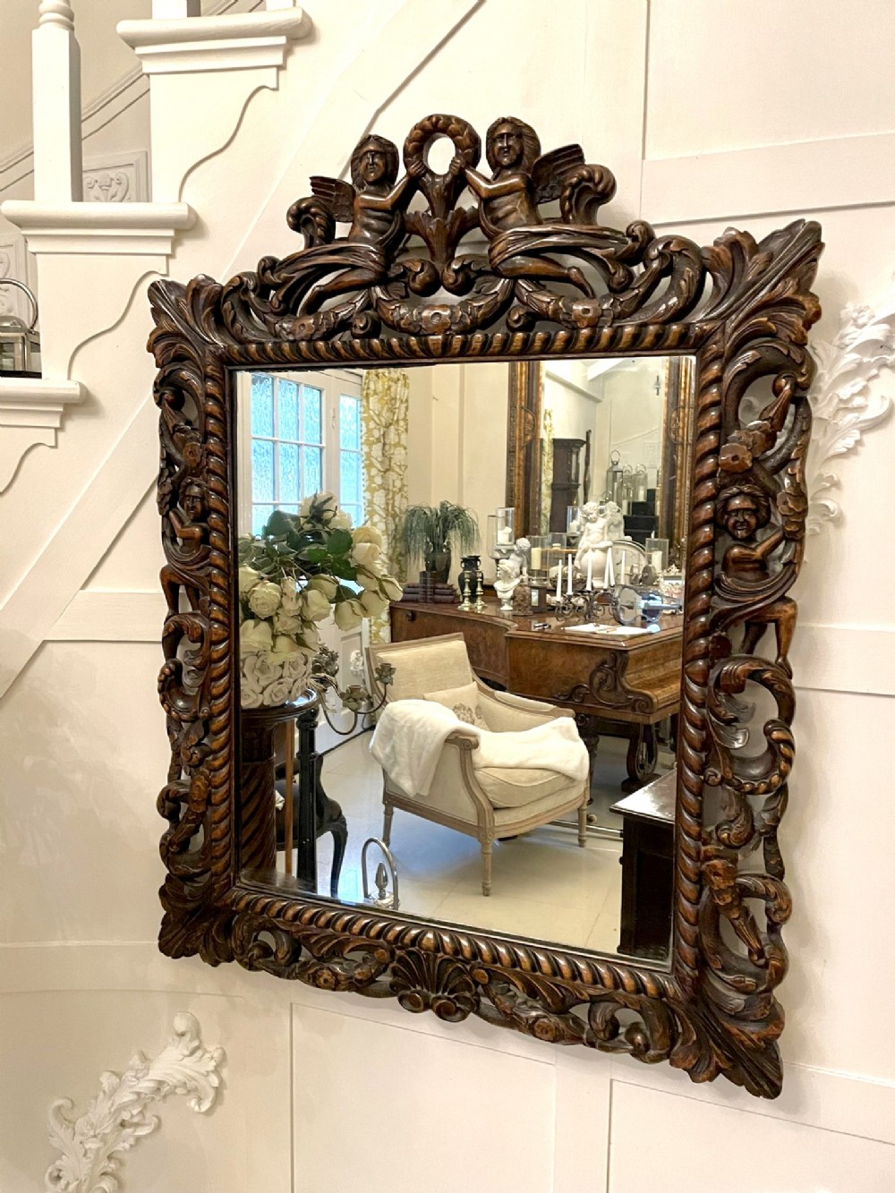  Outstanding Quality Carved Walnut Wall Mirror 
