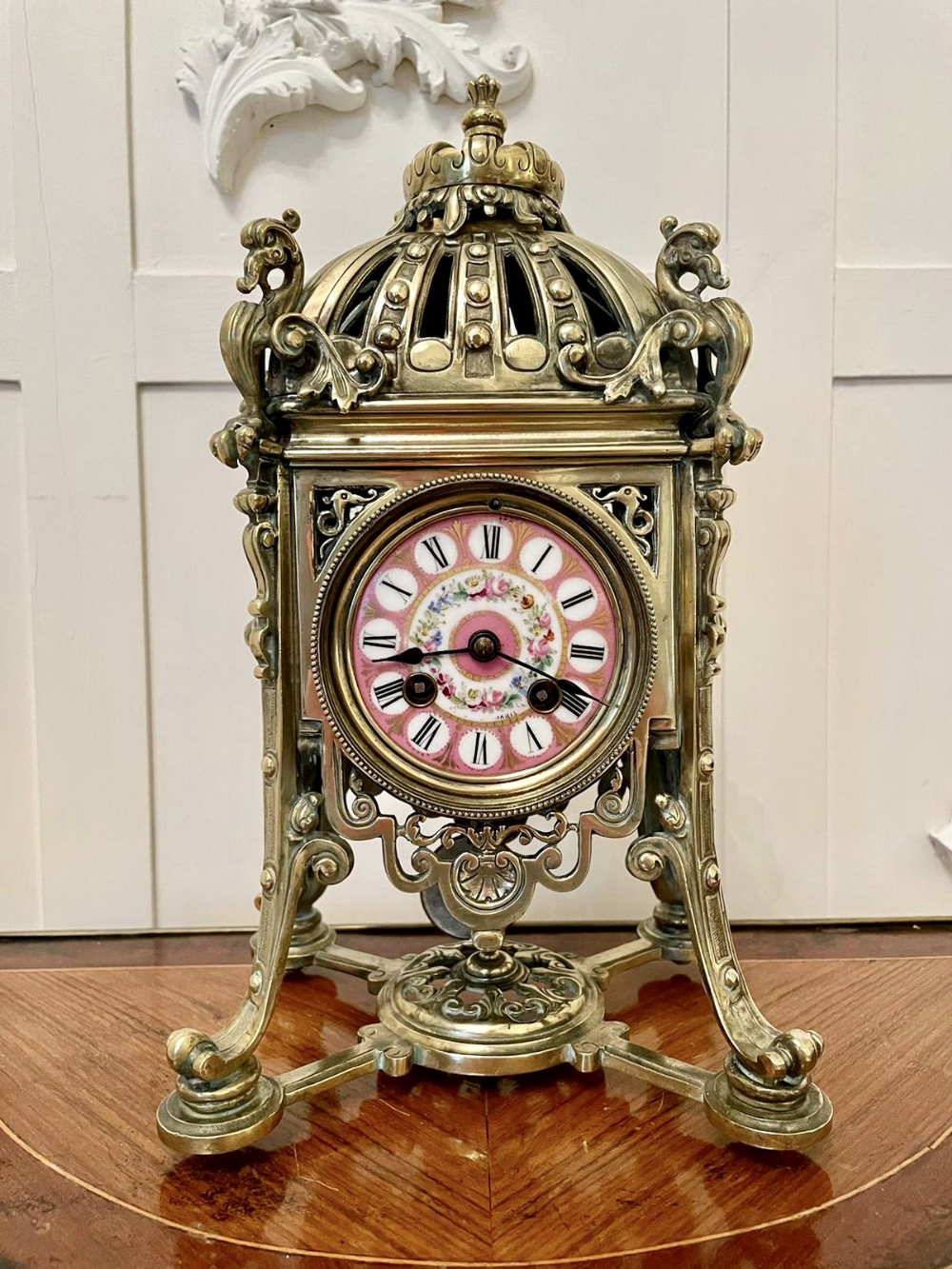  French Brass Gilt Striking Mantel Clock by Henry Marc & Japy Freres  

