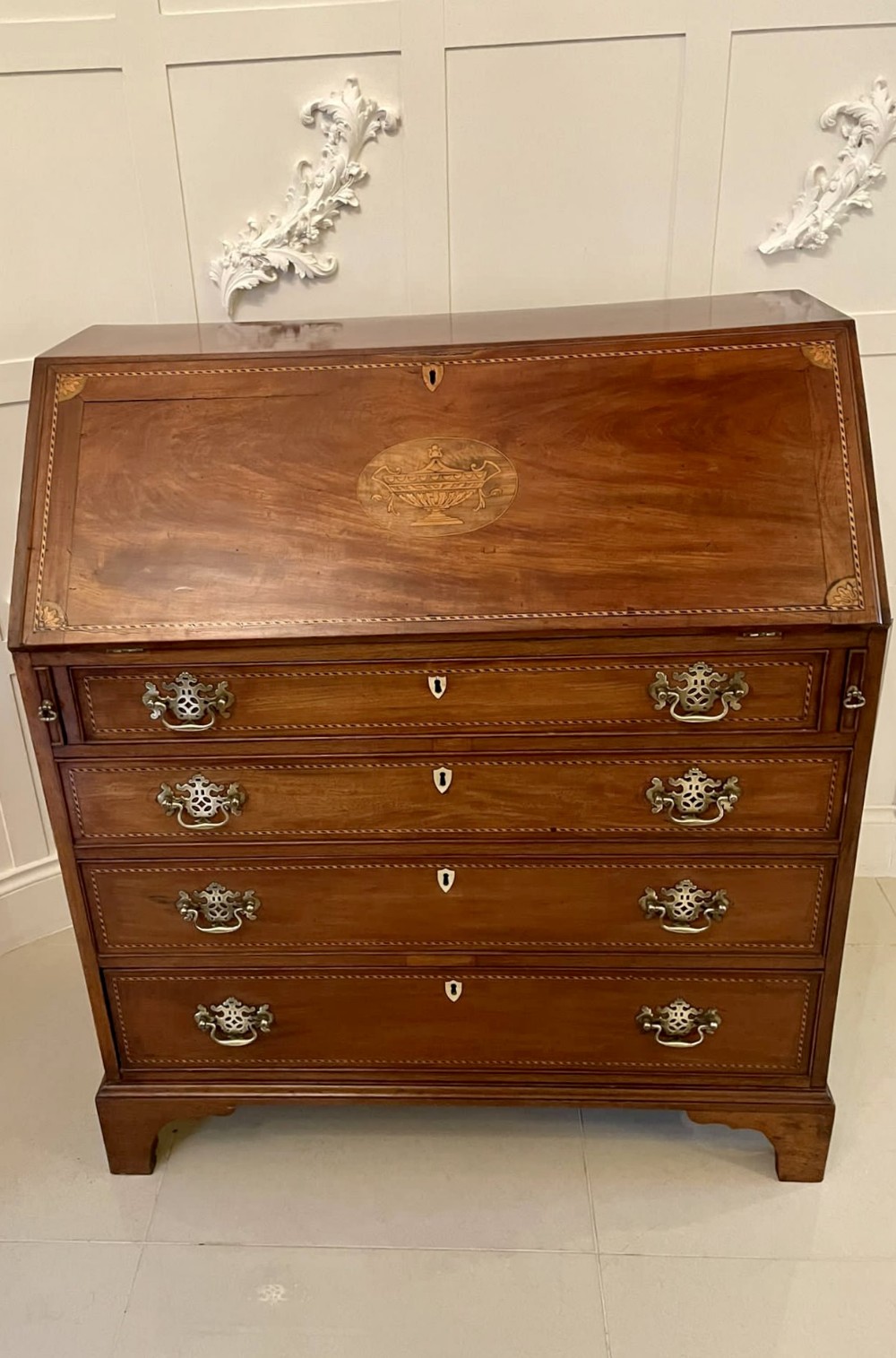  Quality Antique George III Mahogany Inlaid Bureau 
